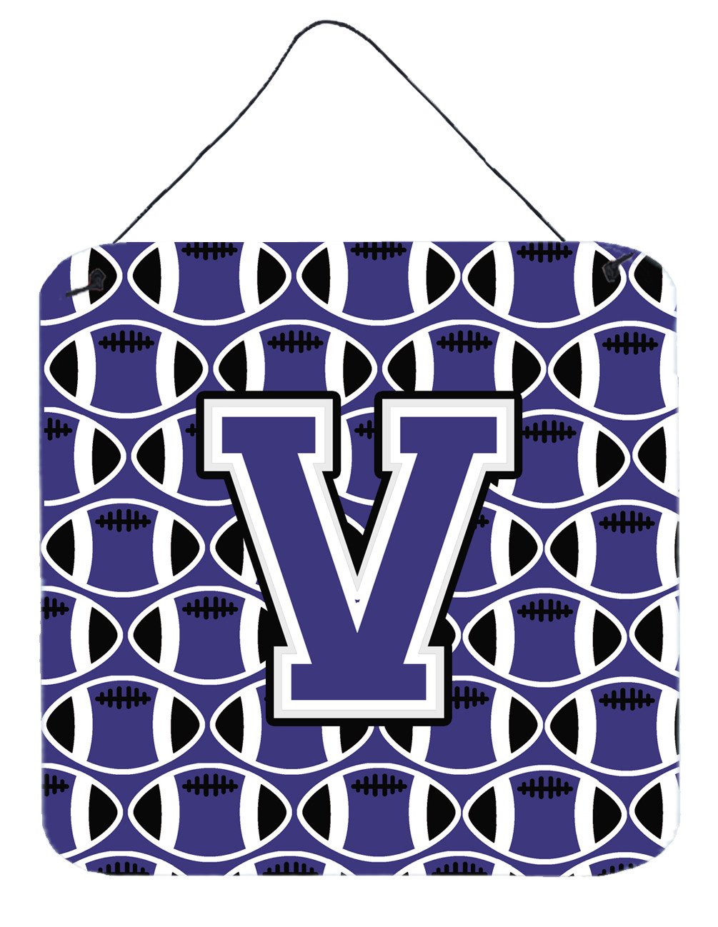 Letter V Football Purple and White Wall or Door Hanging Prints CJ1068-VDS66 by Caroline&#39;s Treasures