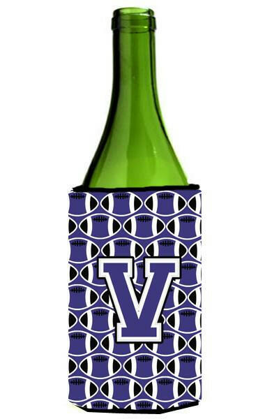 Letter V Football Purple and White Wine Bottle Beverage Insulator Hugger CJ1068-VLITERK by Caroline&#39;s Treasures