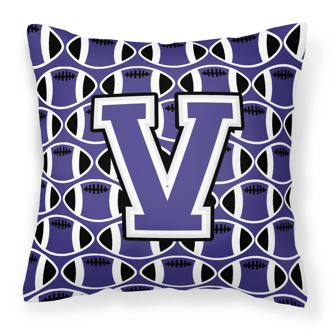 Letter V Football Purple and White Fabric Decorative Pillow CJ1068-VPW1414 by Caroline&#39;s Treasures