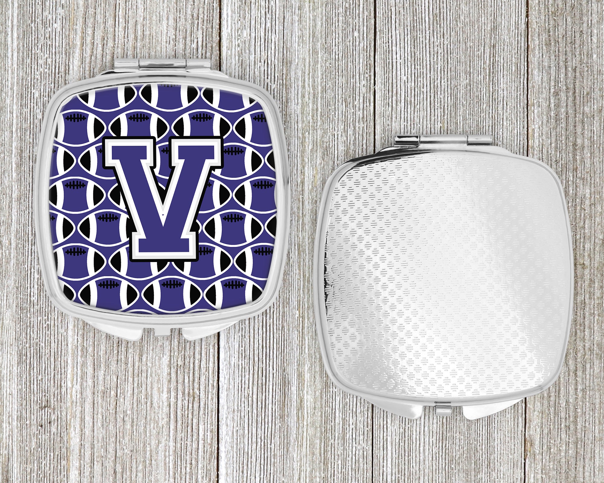 Letter V Football Purple and White Compact Mirror CJ1068-VSCM