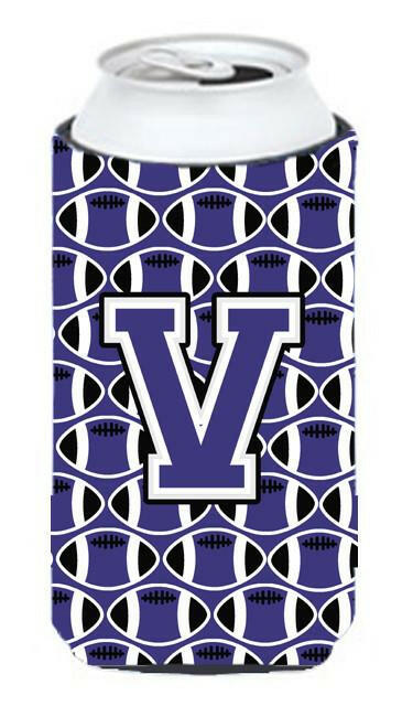 Letter V Football Purple and White Tall Boy Beverage Insulator Hugger CJ1068-VTBC by Caroline&#39;s Treasures