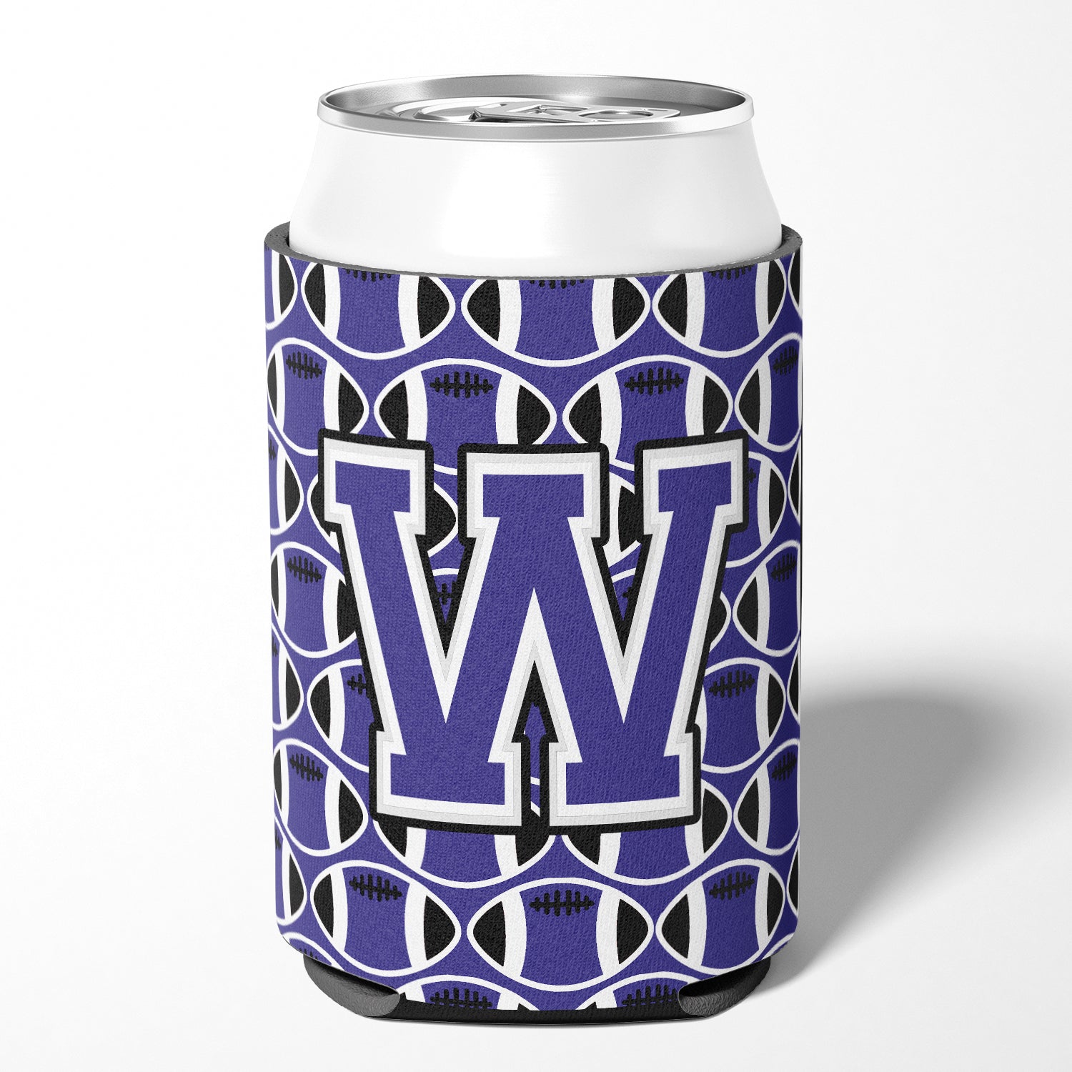 Letter W Football Purple and White Can or Bottle Hugger CJ1068-WCC
