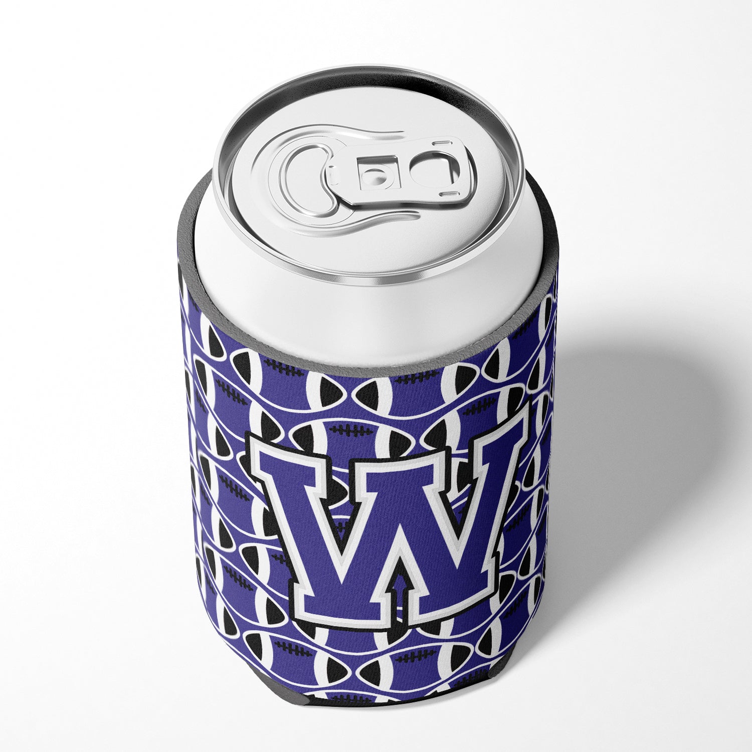 Letter W Football Purple and White Can or Bottle Hugger CJ1068-WCC