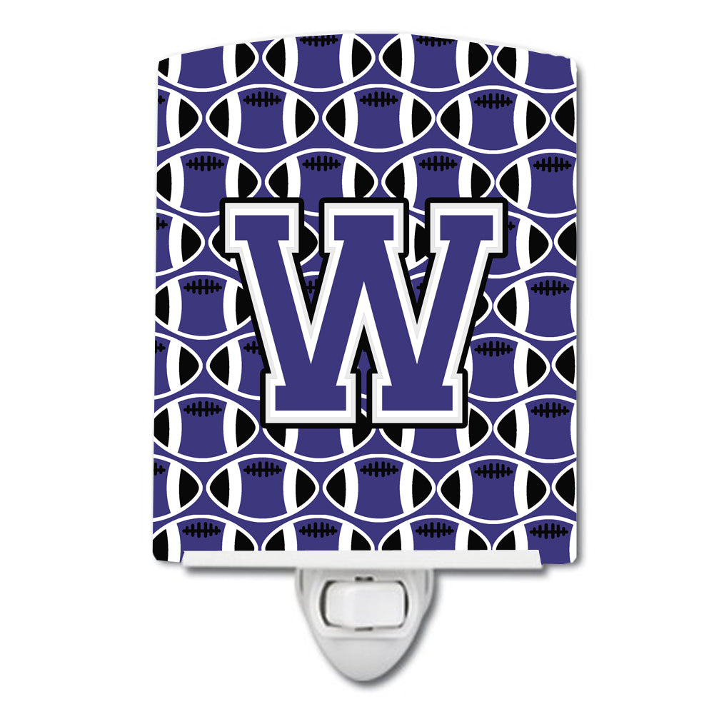 Letter W Football Purple and White Ceramic Night Light CJ1068-WCNL - the-store.com