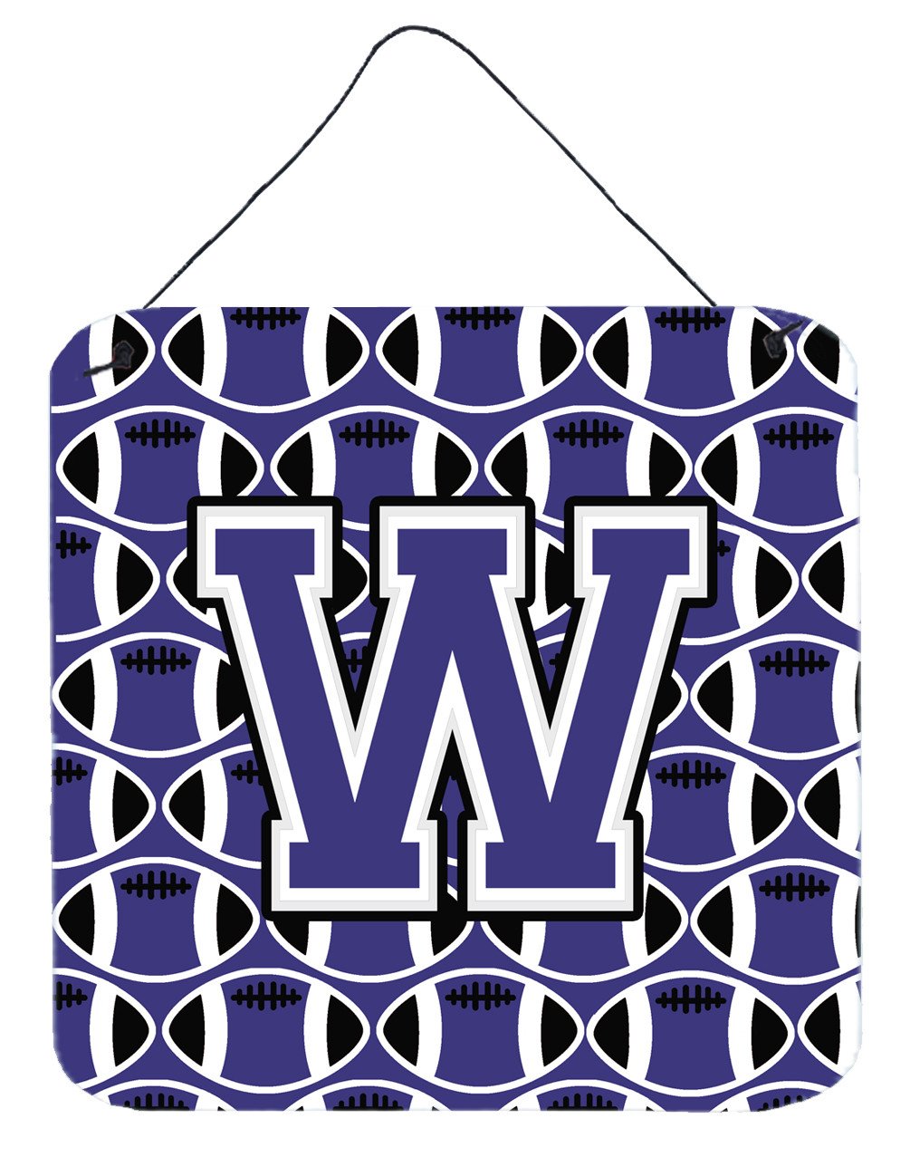Letter W Football Purple and White Wall or Door Hanging Prints CJ1068-WDS66 by Caroline&#39;s Treasures
