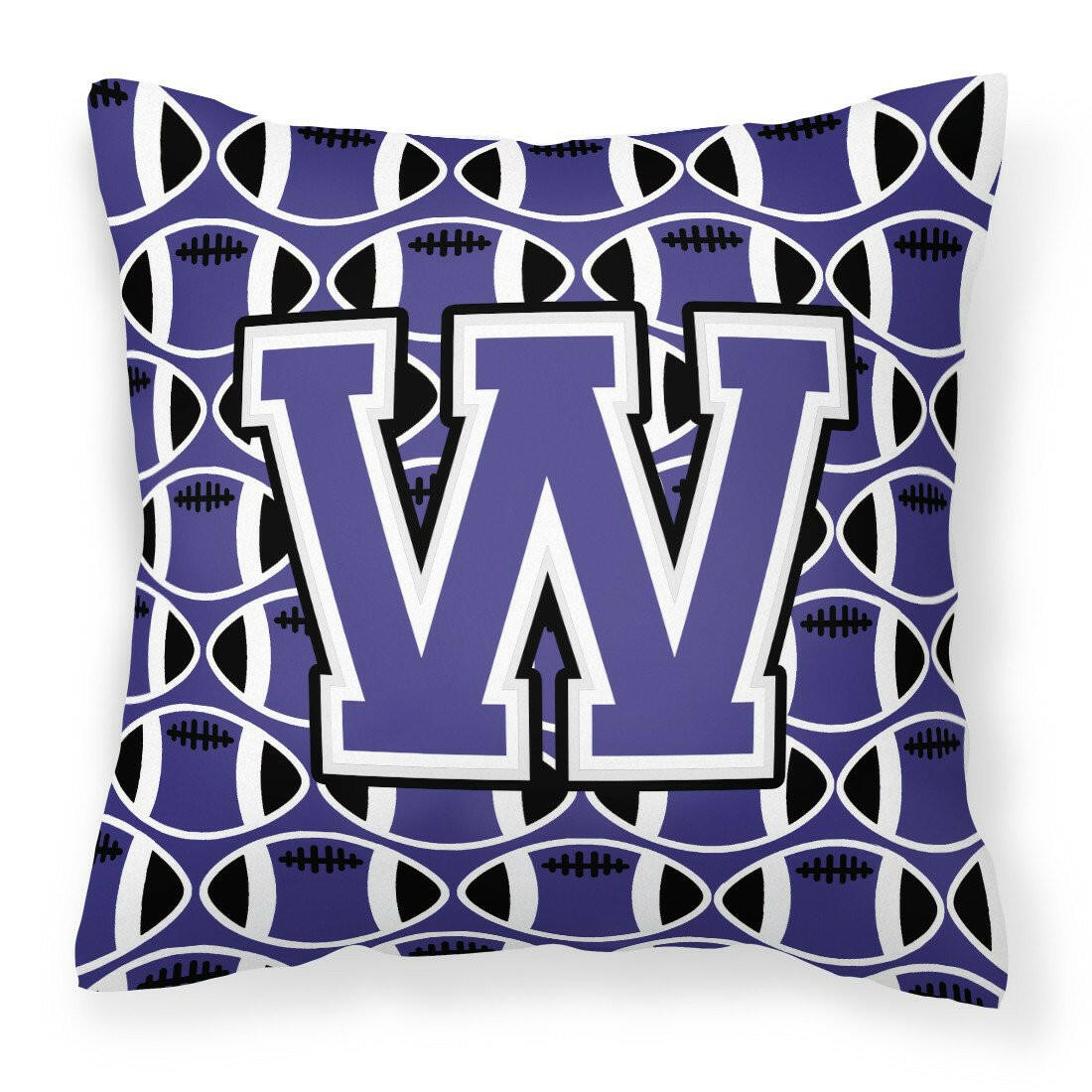 Letter W Football Purple and White Fabric Decorative Pillow CJ1068-WPW1414 by Caroline&#39;s Treasures