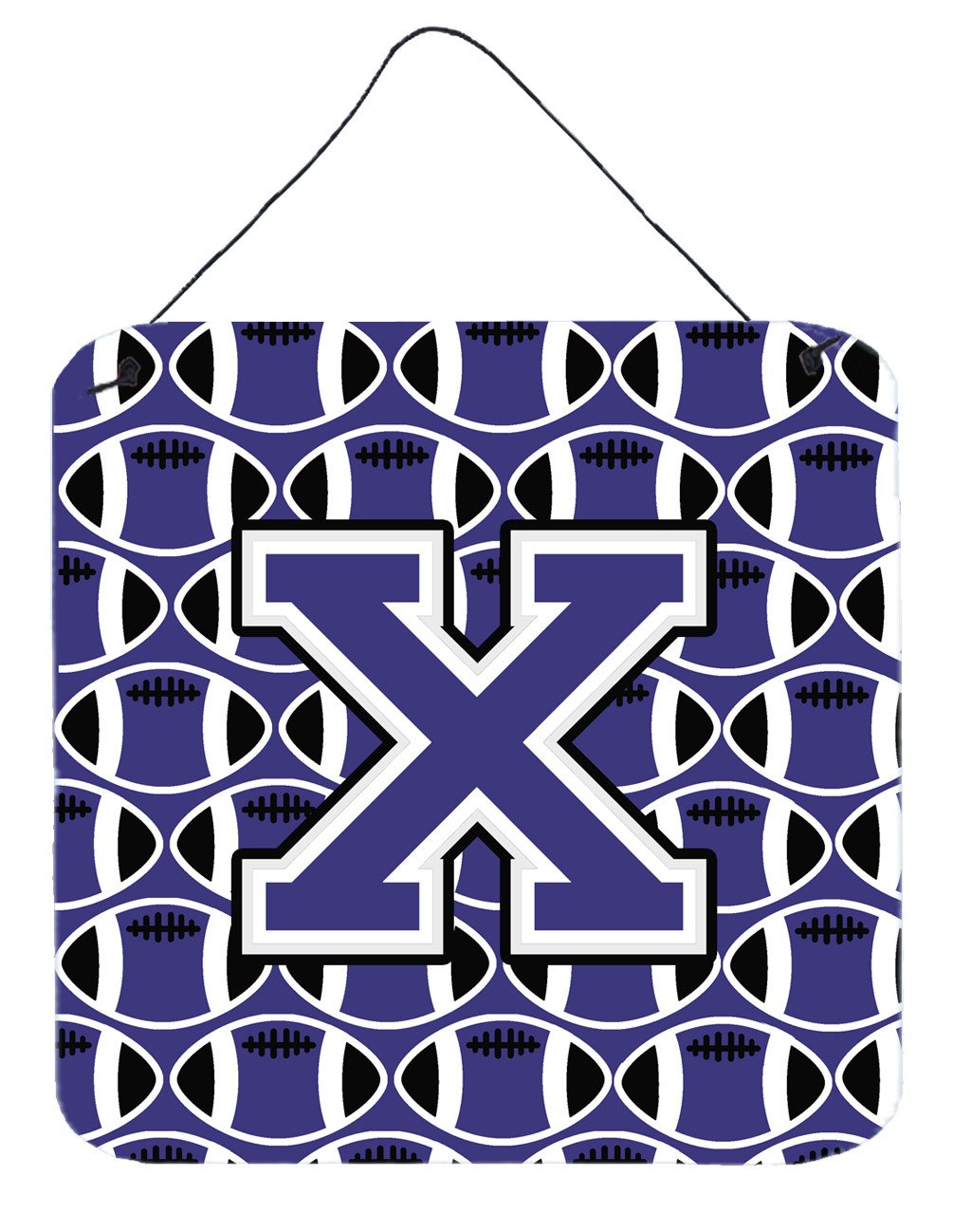 Letter X Football Purple and White Wall or Door Hanging Prints CJ1068-XDS66 by Caroline&#39;s Treasures
