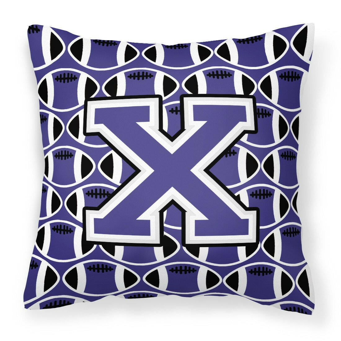 Letter X Football Purple and White Fabric Decorative Pillow CJ1068-XPW1414 by Caroline&#39;s Treasures