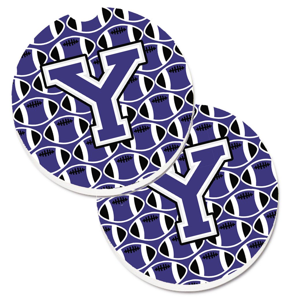 Letter Y Football Purple and White Set of 2 Cup Holder Car Coasters CJ1068-YCARC by Caroline&#39;s Treasures