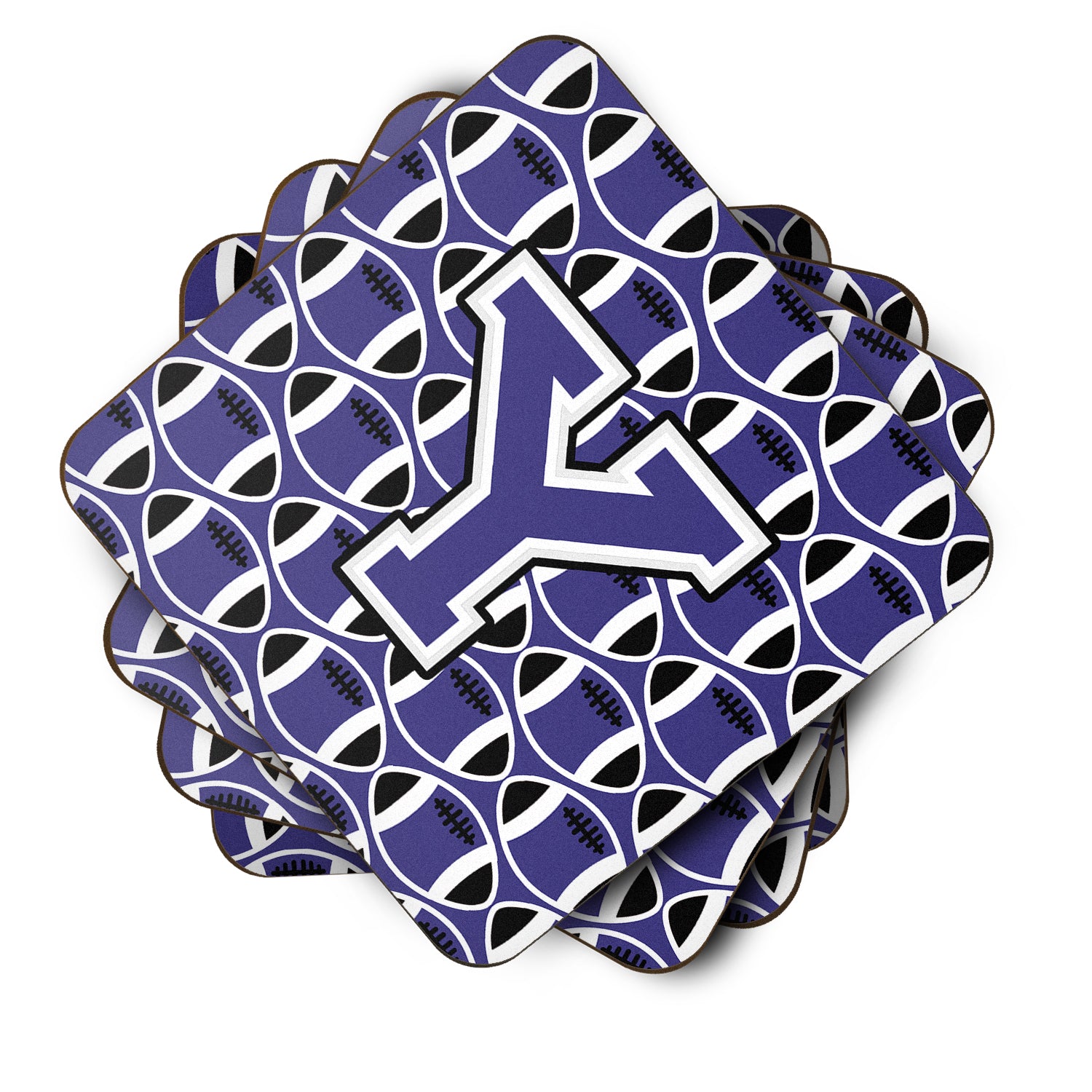 Letter Y Football Purple and White Foam Coaster Set of 4 CJ1068-YFC - the-store.com