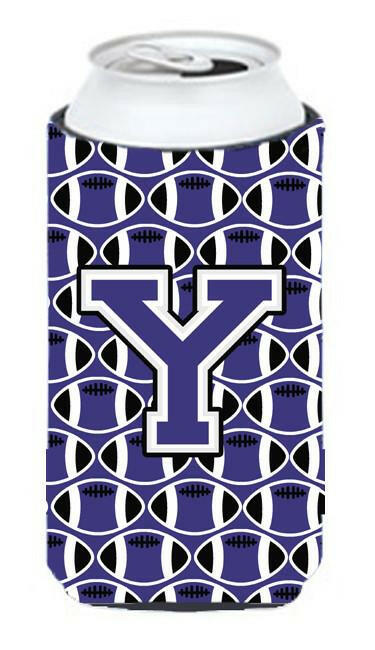 Letter Y Football Purple and White Tall Boy Beverage Insulator Hugger CJ1068-YTBC by Caroline&#39;s Treasures