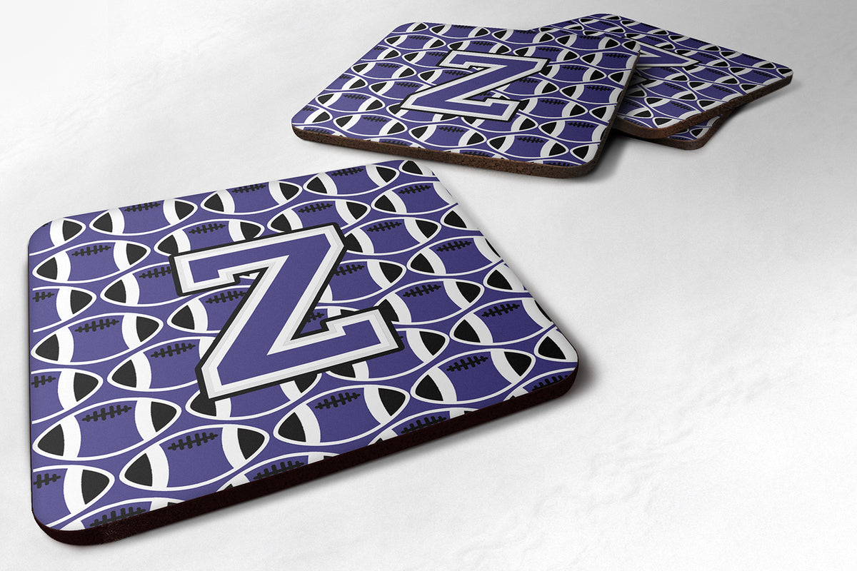 Letter Z Football Purple and White Foam Coaster Set of 4 CJ1068-ZFC - the-store.com