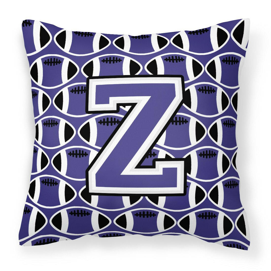 Letter Z Football Purple and White Fabric Decorative Pillow CJ1068-ZPW1414 by Caroline&#39;s Treasures