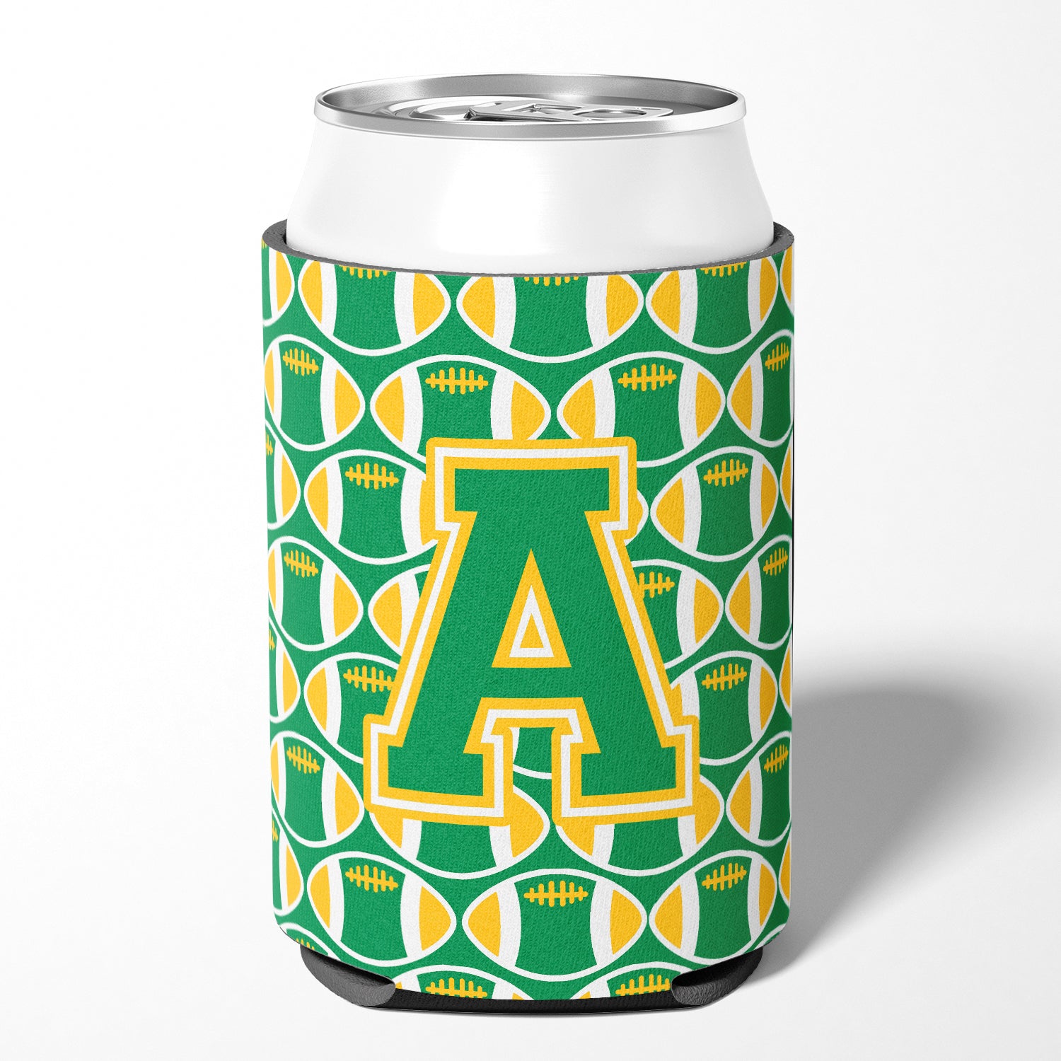 Letter A Football Green and Gold Can or Bottle Hugger CJ1069-ACC