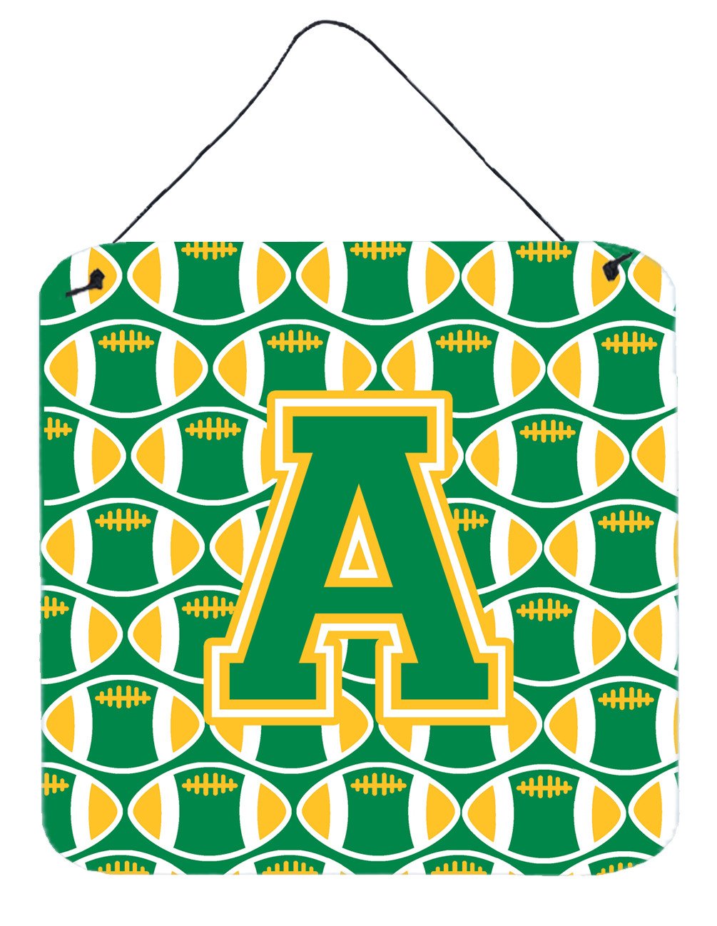 Letter A Football Green and Gold Wall or Door Hanging Prints CJ1069-ADS66 by Caroline&#39;s Treasures