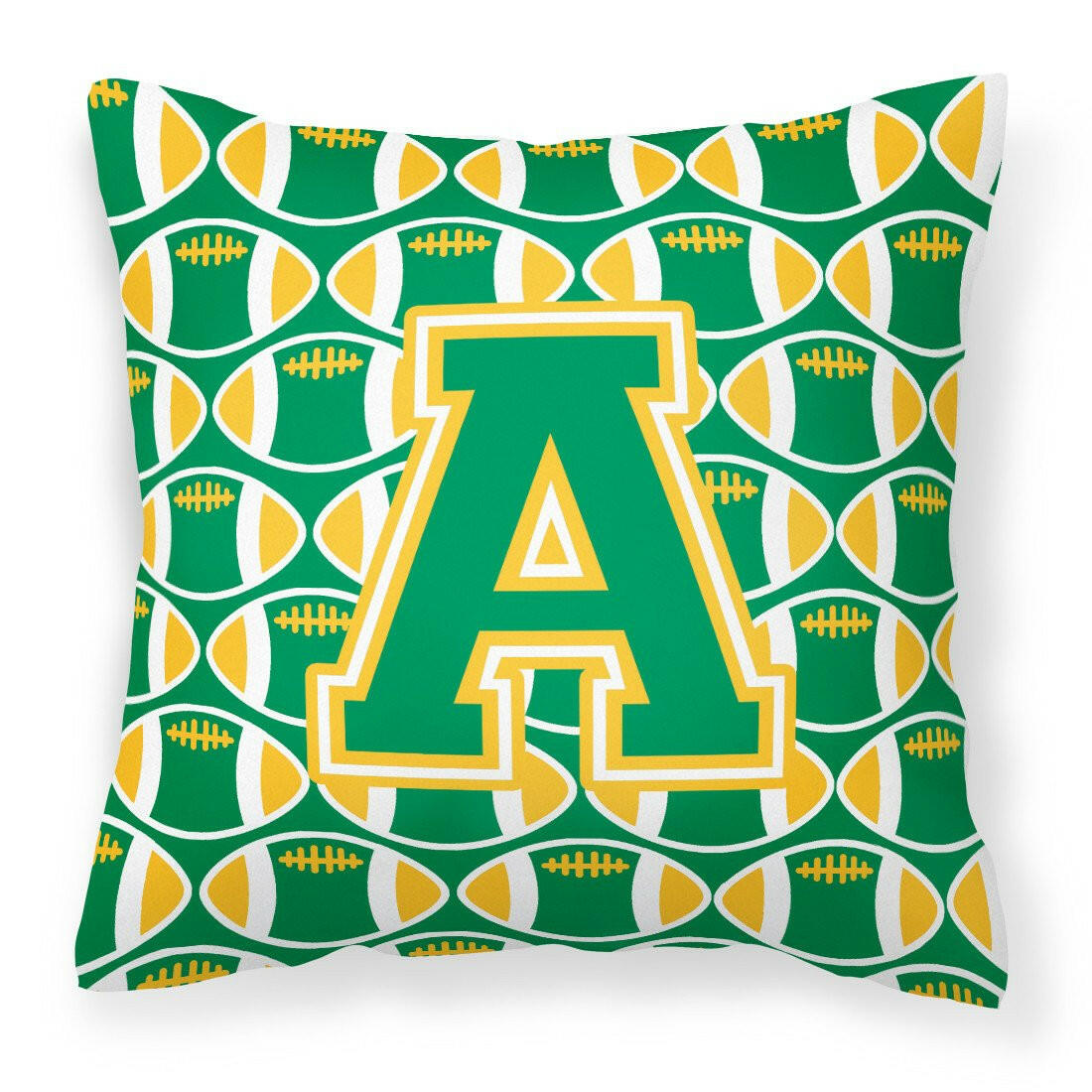 Letter A Football Green and Gold Fabric Decorative Pillow CJ1069-APW1414 by Caroline&#39;s Treasures