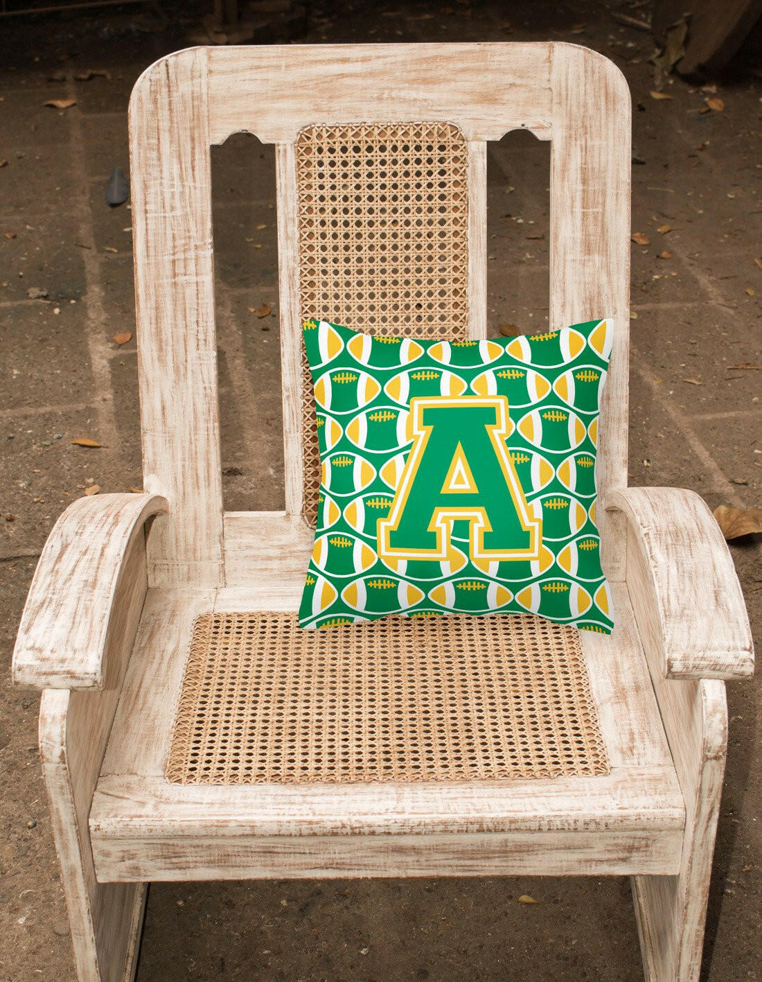 Letter A Football Green and Gold Fabric Decorative Pillow CJ1069-APW1414 by Caroline's Treasures