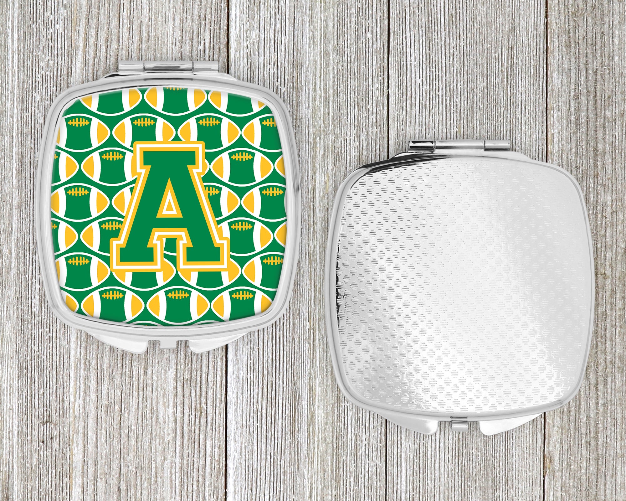 Letter A Football Green and Gold Compact Mirror CJ1069-ASCM  the-store.com.