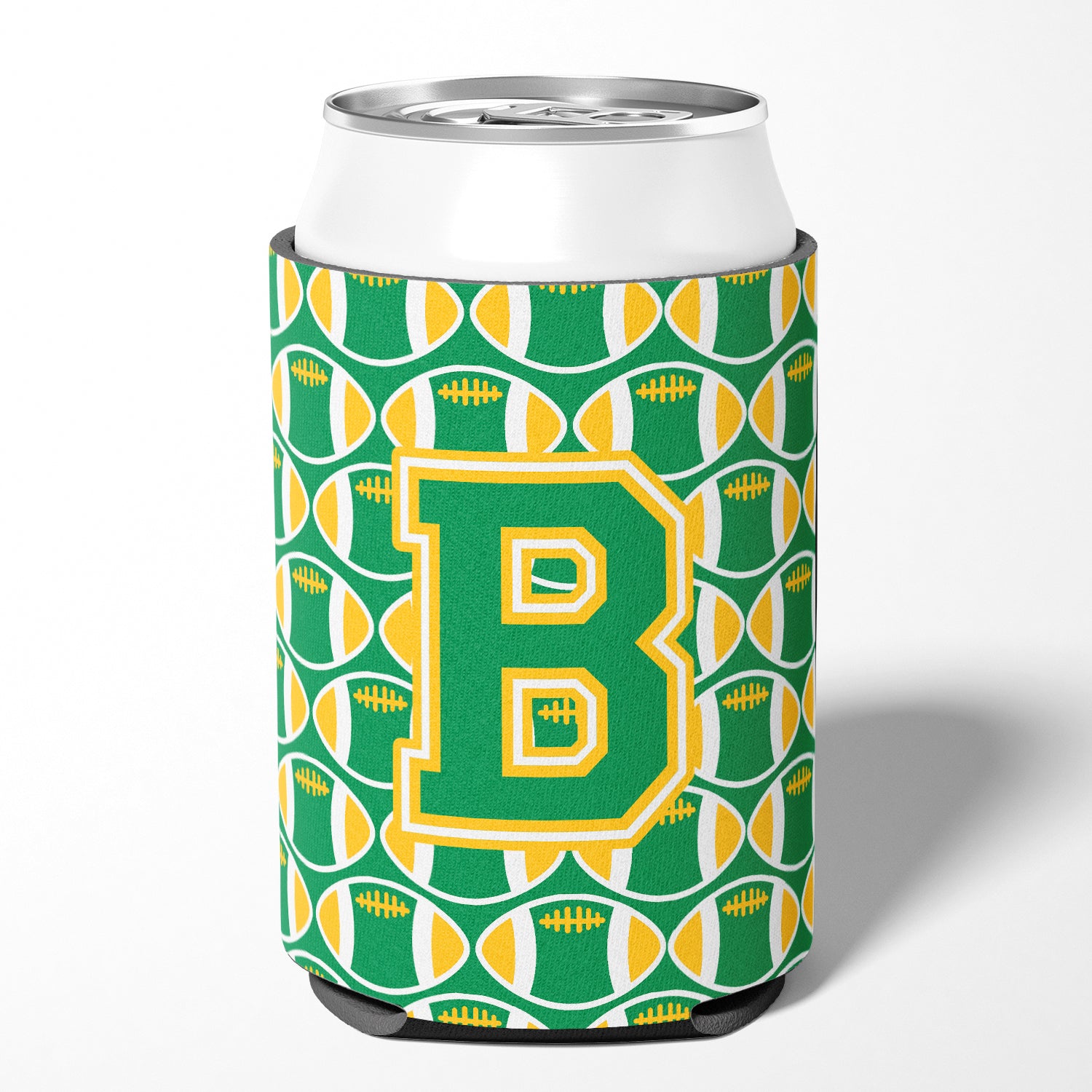 Letter B Football Green and Gold Can or Bottle Hugger CJ1069-BCC.