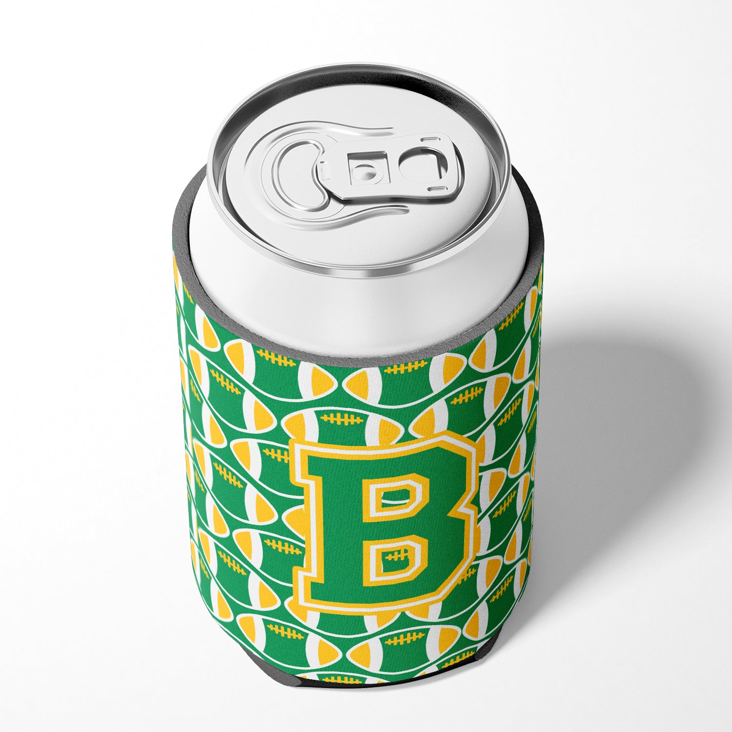 Letter B Football Green and Gold Can or Bottle Hugger CJ1069-BCC.