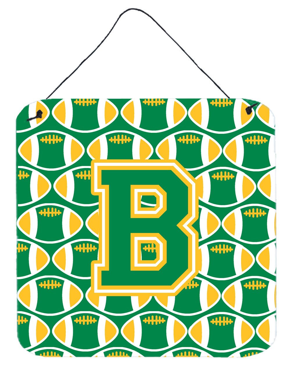 Letter B Football Green and Gold Wall or Door Hanging Prints CJ1069-BDS66 by Caroline&#39;s Treasures