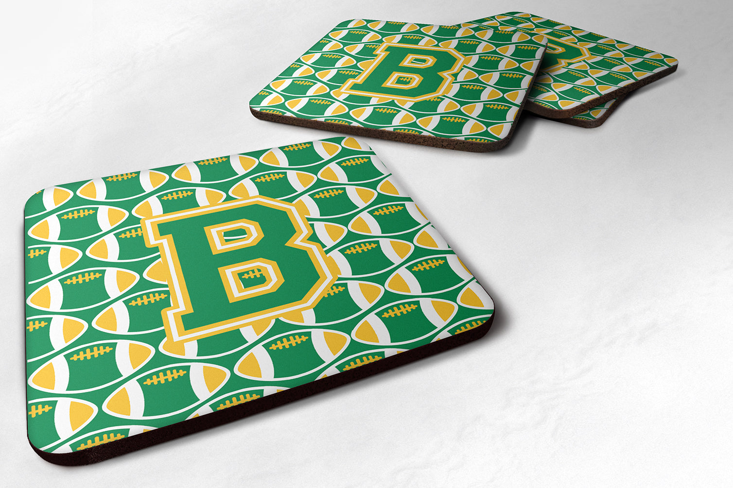 Letter B Football Green and Gold Foam Coaster Set of 4 CJ1069-BFC - the-store.com