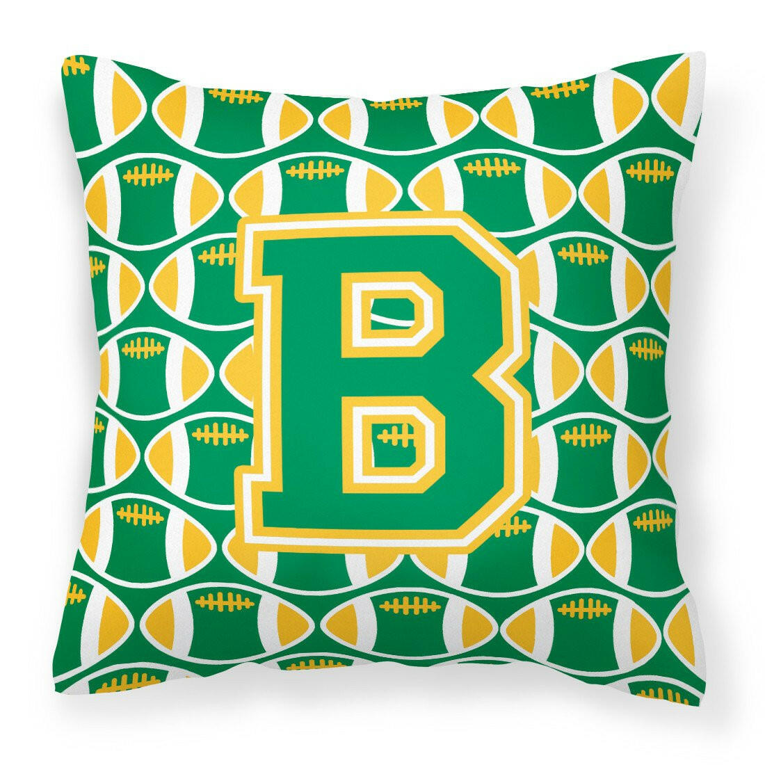 Letter B Football Green and Gold Fabric Decorative Pillow CJ1069-BPW1414 by Caroline&#39;s Treasures