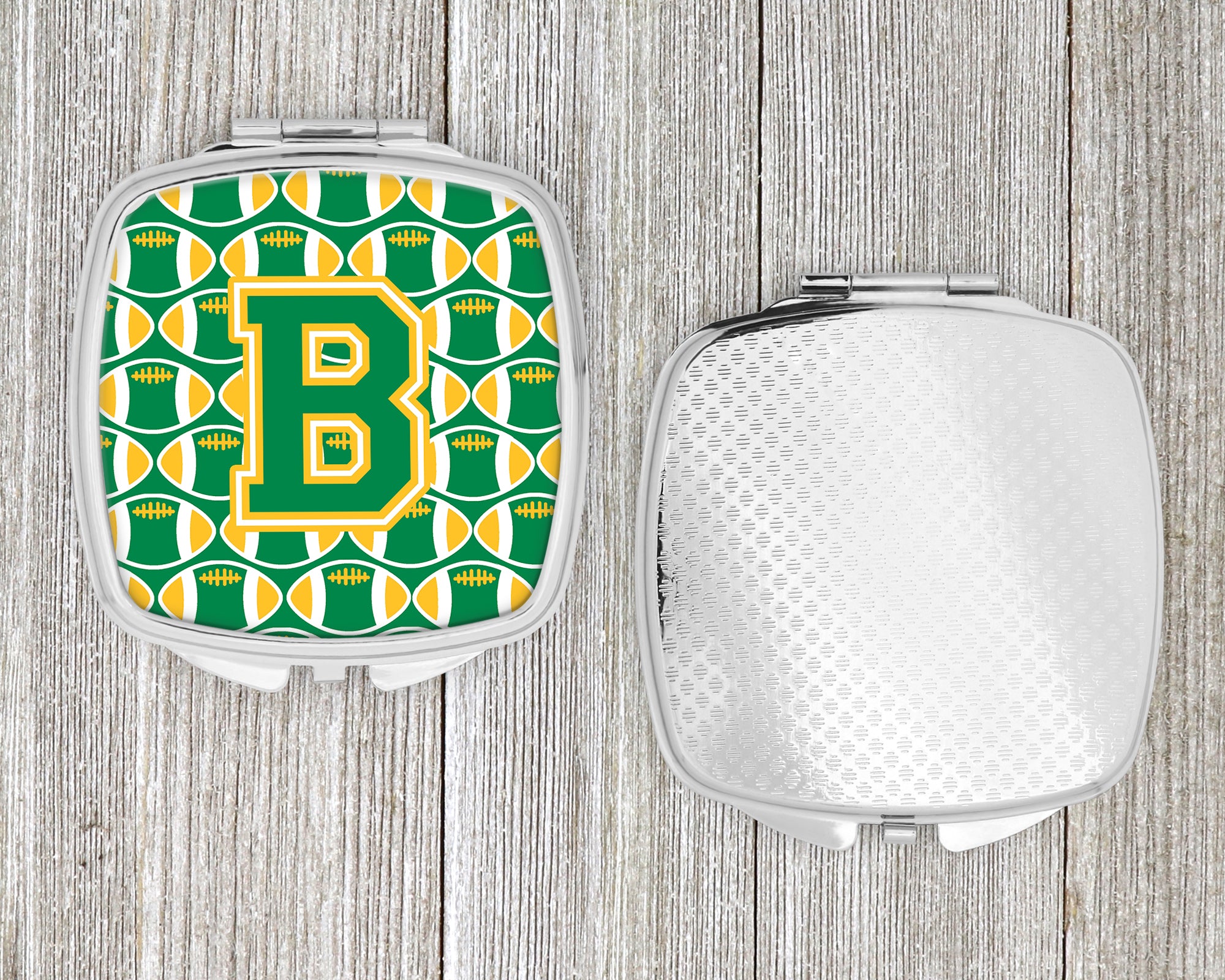 Letter B Football Green and Gold Compact Mirror CJ1069-BSCM  the-store.com.