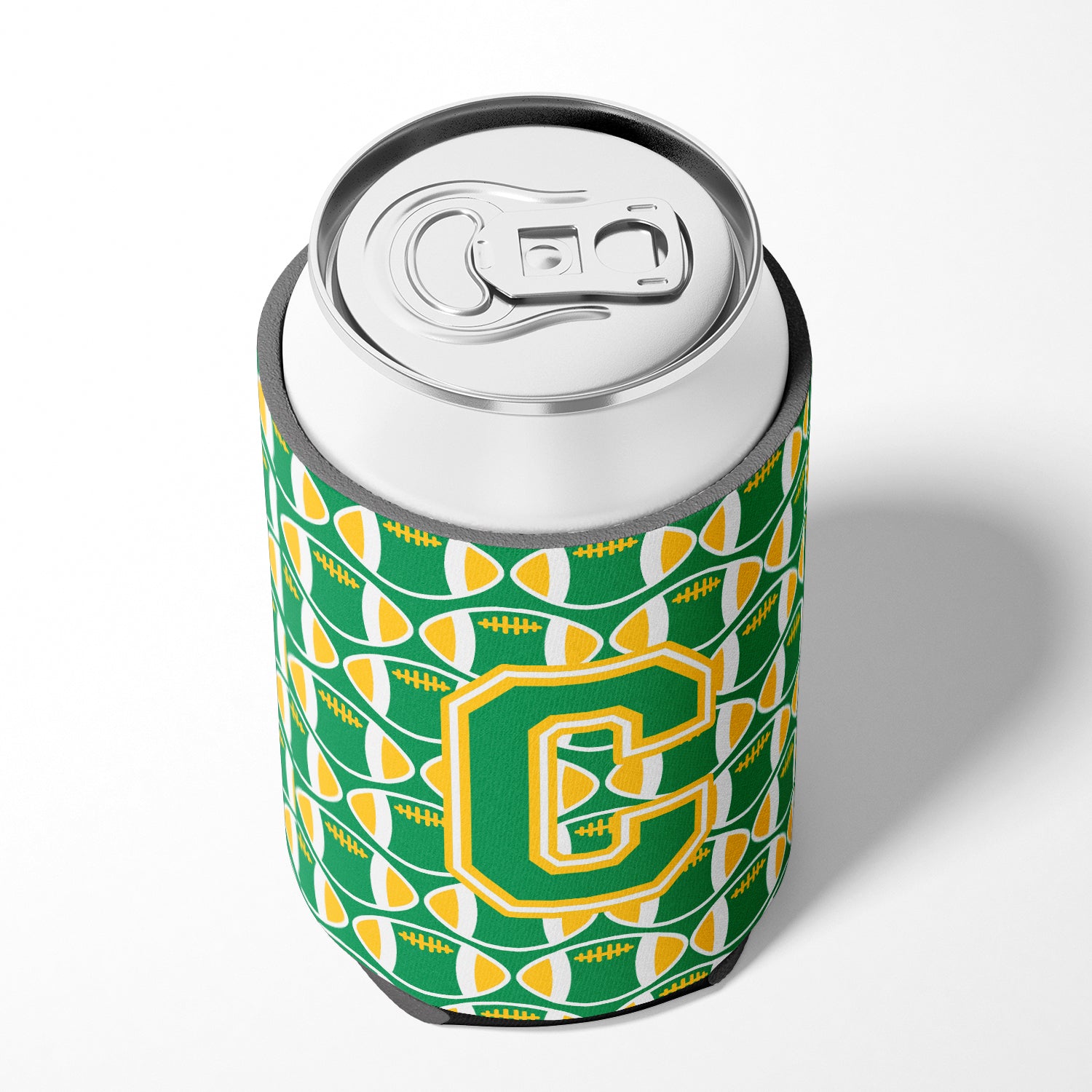 Letter C Football Green and Gold Can or Bottle Hugger CJ1069-CCC