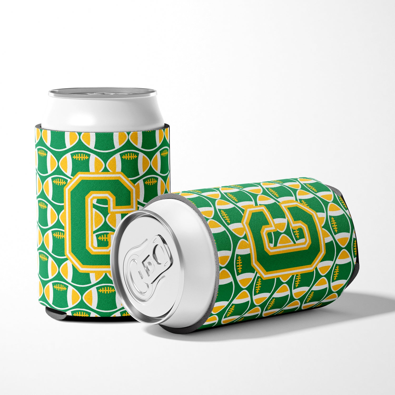 Letter C Football Green and Gold Can or Bottle Hugger CJ1069-CCC.