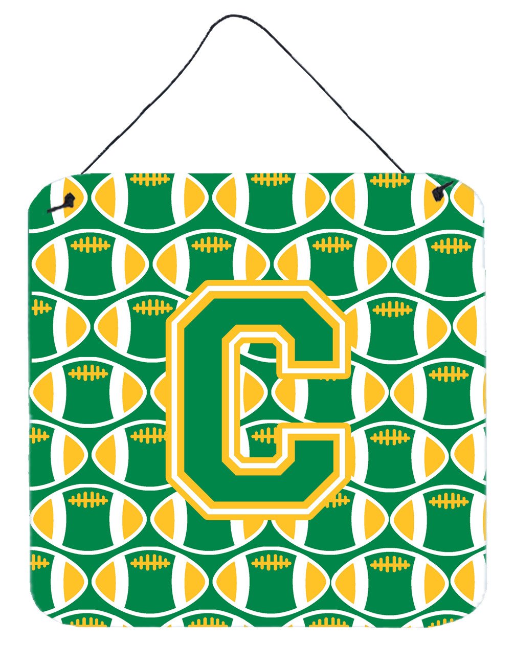 Letter C Football Green and Gold Wall or Door Hanging Prints CJ1069-CDS66 by Caroline&#39;s Treasures