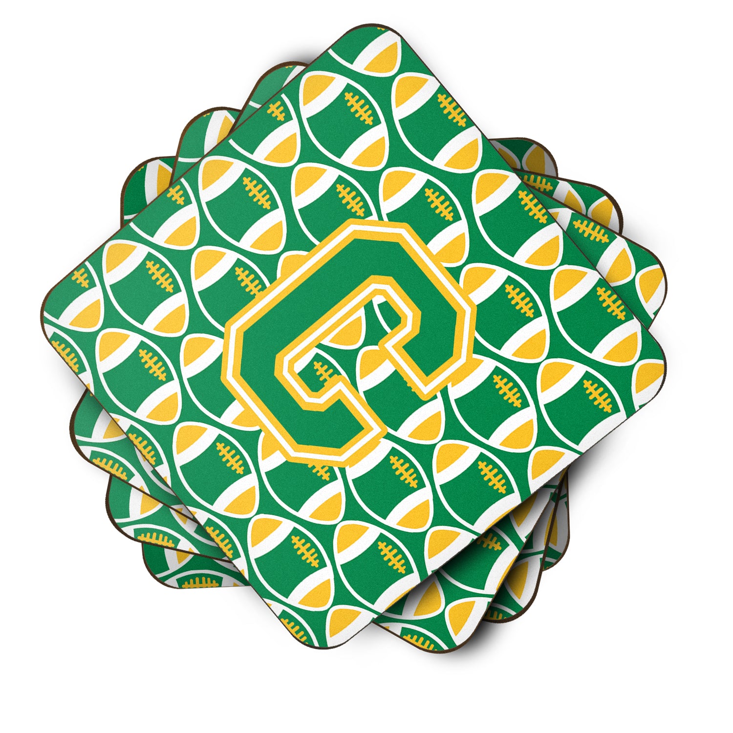 Letter C Football Green and Gold Foam Coaster Set of 4 CJ1069-CFC - the-store.com