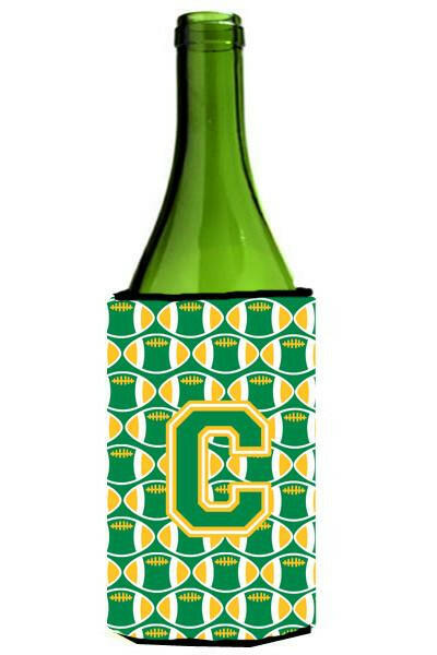 Letter C Football Green and Gold Wine Bottle Beverage Insulator Hugger CJ1069-CLITERK by Caroline&#39;s Treasures