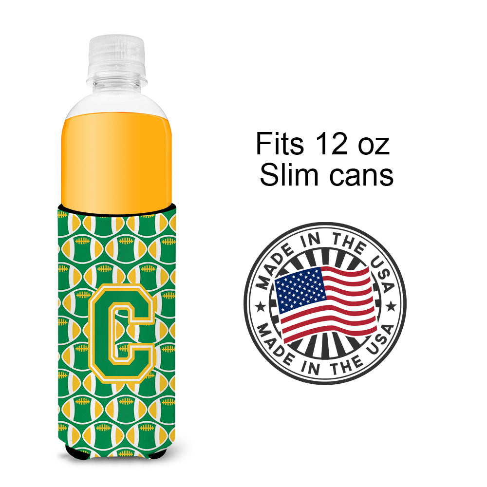 Lettre C Football Vert et Or Ultra Beverage Isolateurs pour canettes minces CJ1069-CMUK