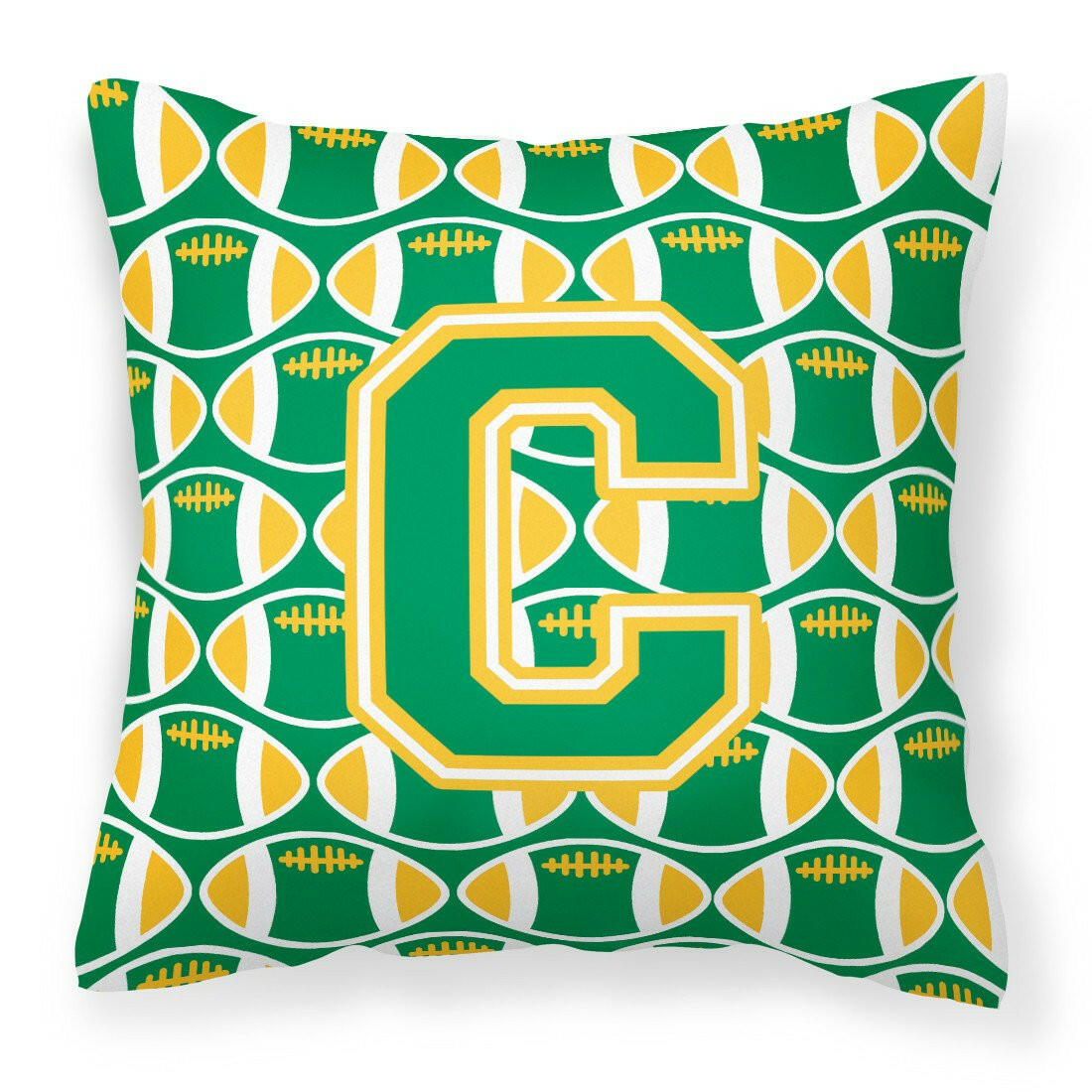 Letter C Football Green and Gold Fabric Decorative Pillow CJ1069-CPW1414 by Caroline&#39;s Treasures