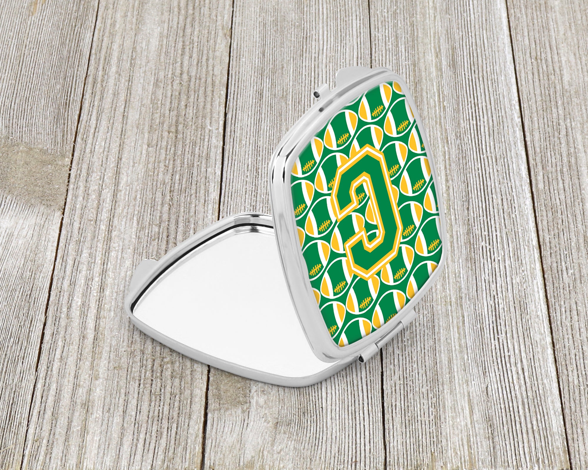 Letter C Football Green and Gold Compact Mirror CJ1069-CSCM
