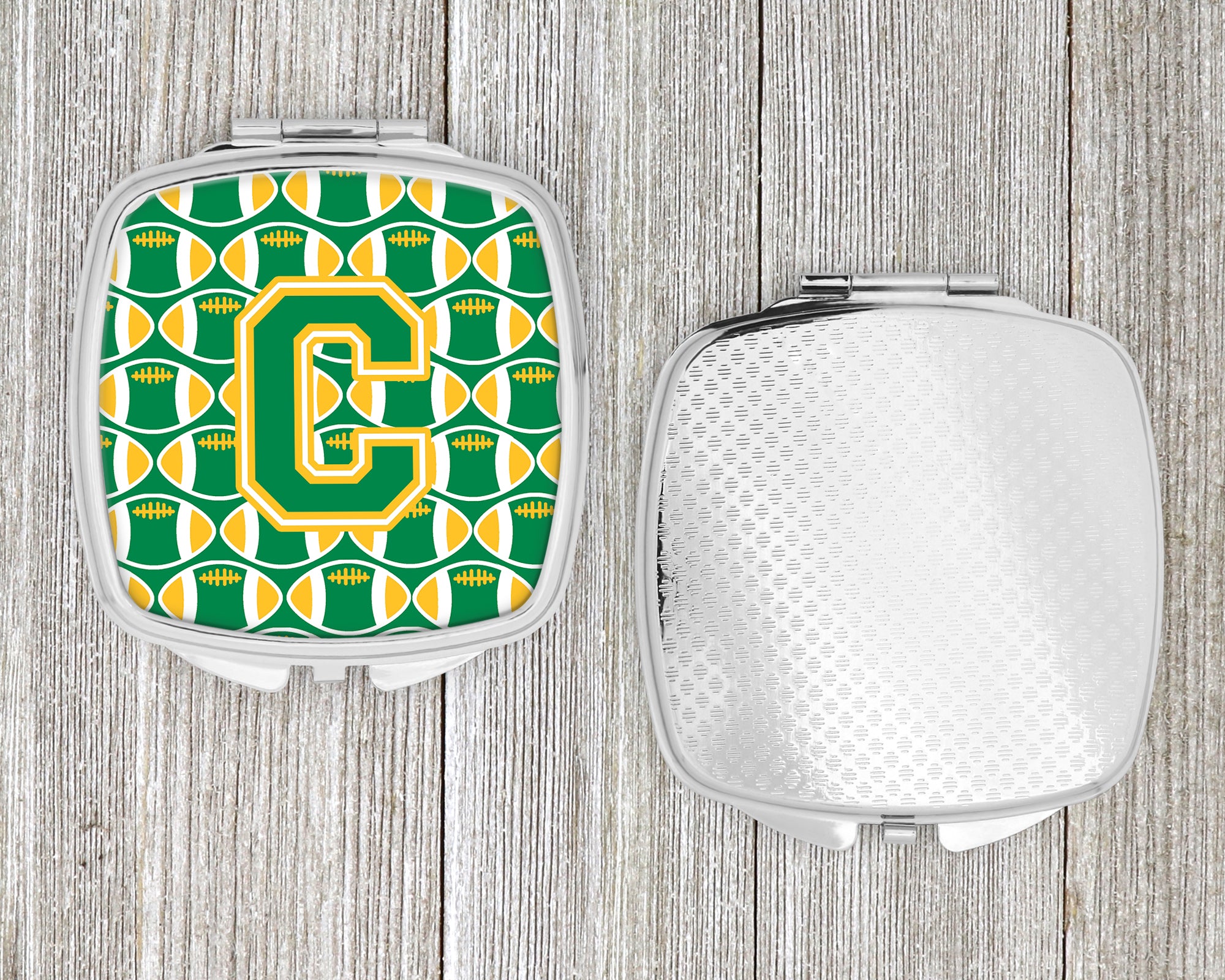 Letter C Football Green and Gold Compact Mirror CJ1069-CSCM