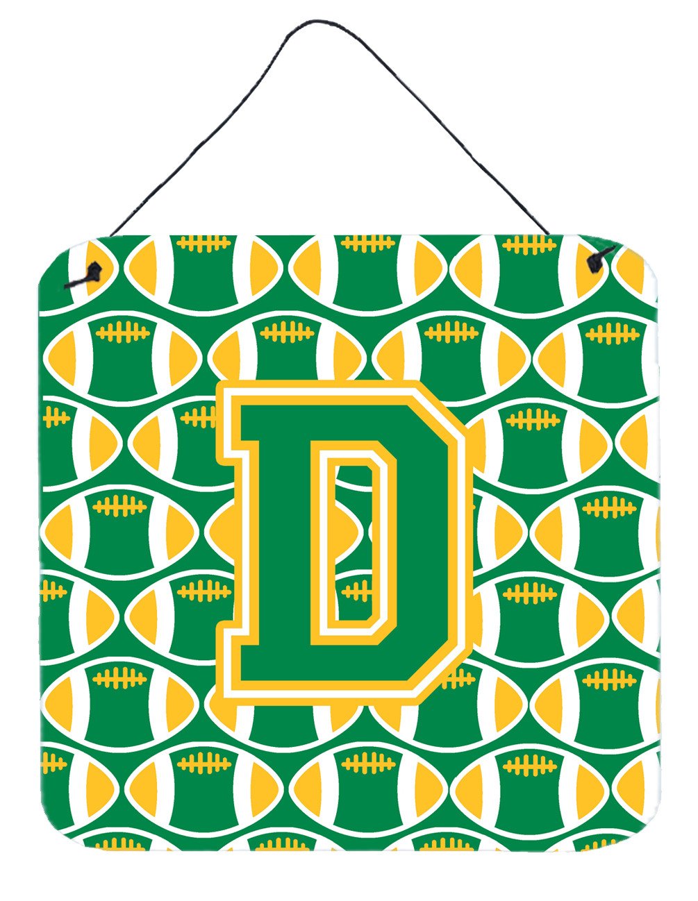 Letter D Football Green and Gold Wall or Door Hanging Prints CJ1069-DDS66 by Caroline&#39;s Treasures