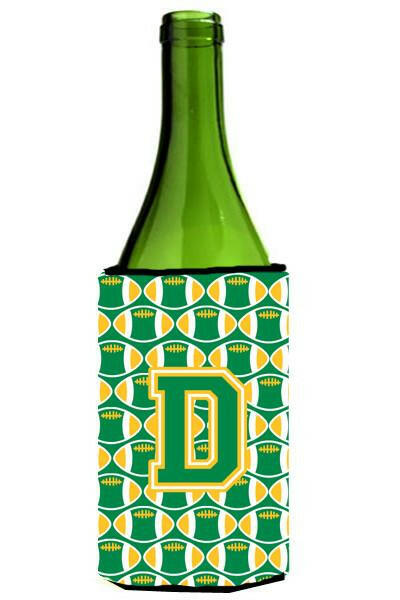 Letter D Football Green and Gold Wine Bottle Beverage Insulator Hugger CJ1069-DLITERK by Caroline&#39;s Treasures