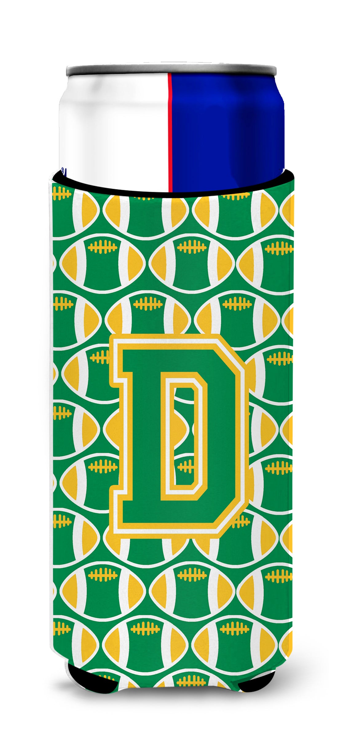 Letter D Football Green and Gold Ultra Beverage Insulators for slim cans CJ1069-DMUK