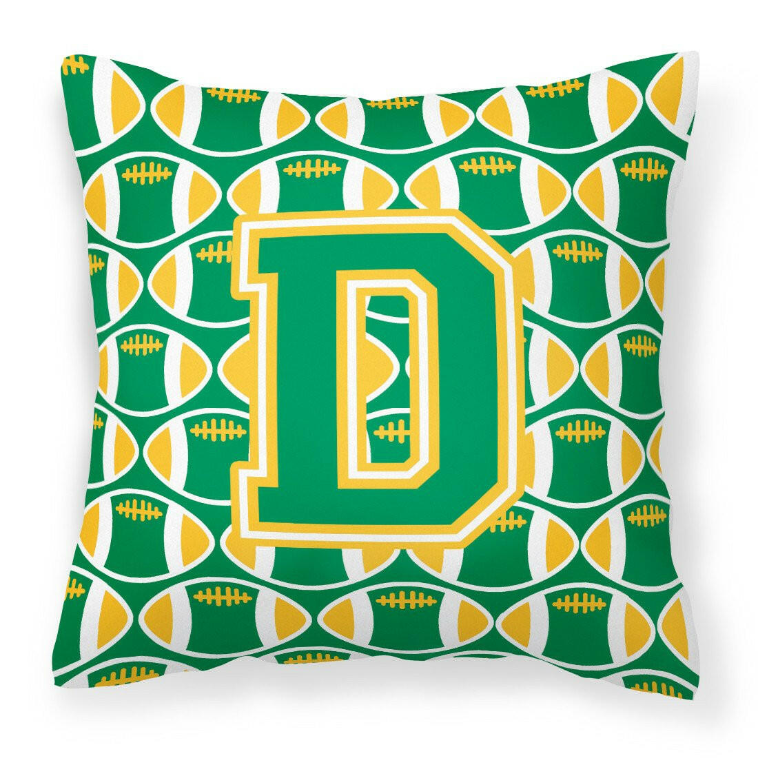 Letter D Football Green and Gold Fabric Decorative Pillow CJ1069-DPW1414 by Caroline&#39;s Treasures