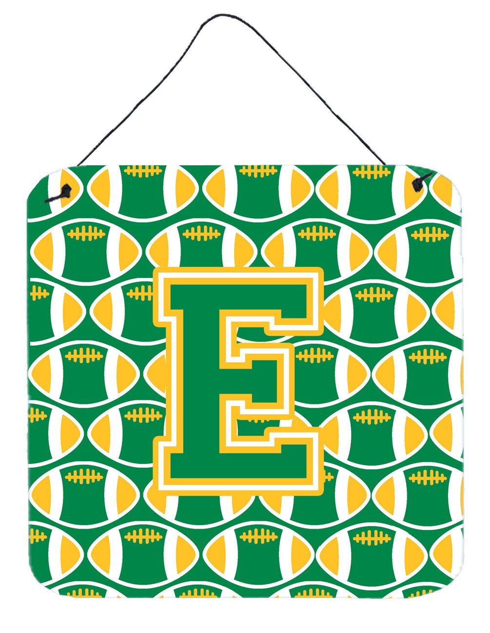 Letter E Football Green and Gold Wall or Door Hanging Prints CJ1069-EDS66 by Caroline&#39;s Treasures
