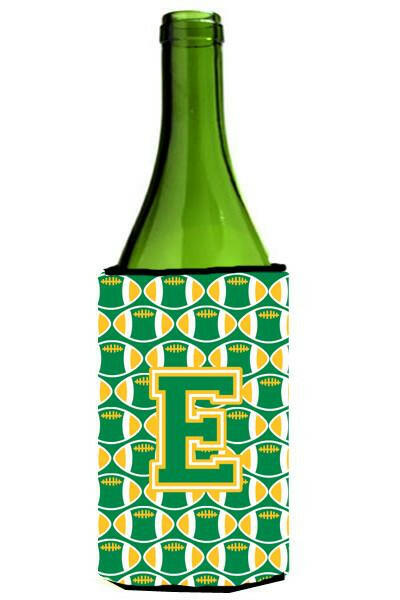Letter E Football Green and Gold Wine Bottle Beverage Insulator Hugger CJ1069-ELITERK by Caroline&#39;s Treasures