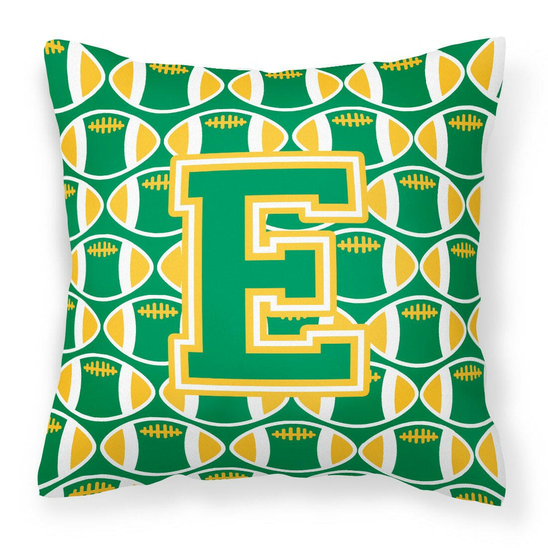 Letter E Football Green and Gold Fabric Decorative Pillow CJ1069-EPW1414 by Caroline&#39;s Treasures
