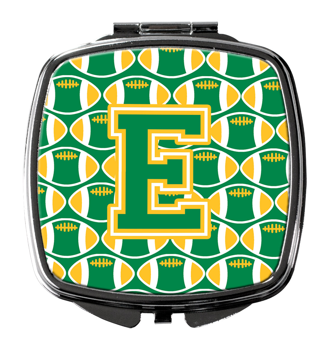 Letter E Football Green and Gold Compact Mirror CJ1069-ESCM