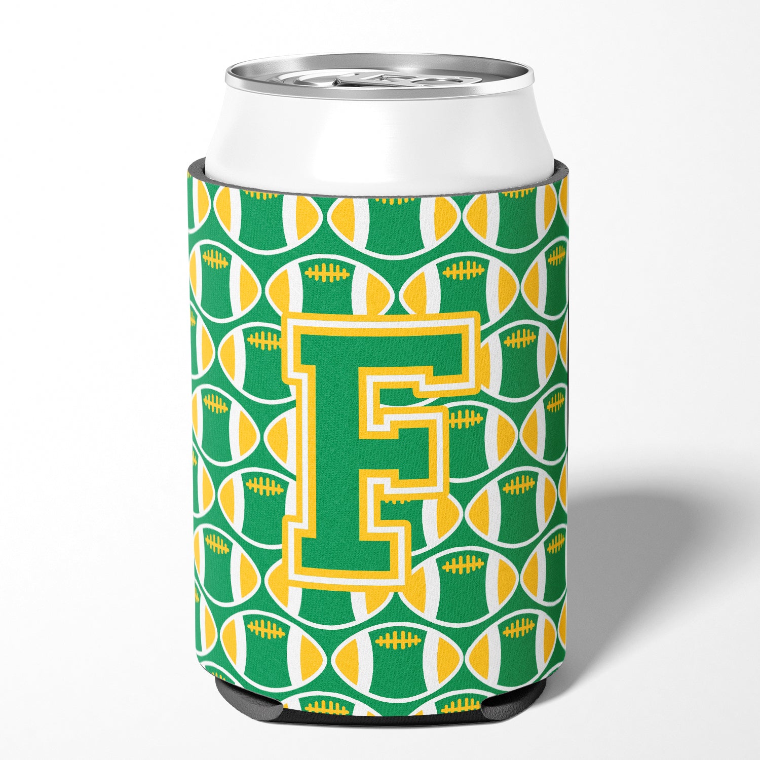 Letter F Football Green and Gold Can or Bottle Hugger CJ1069-FCC