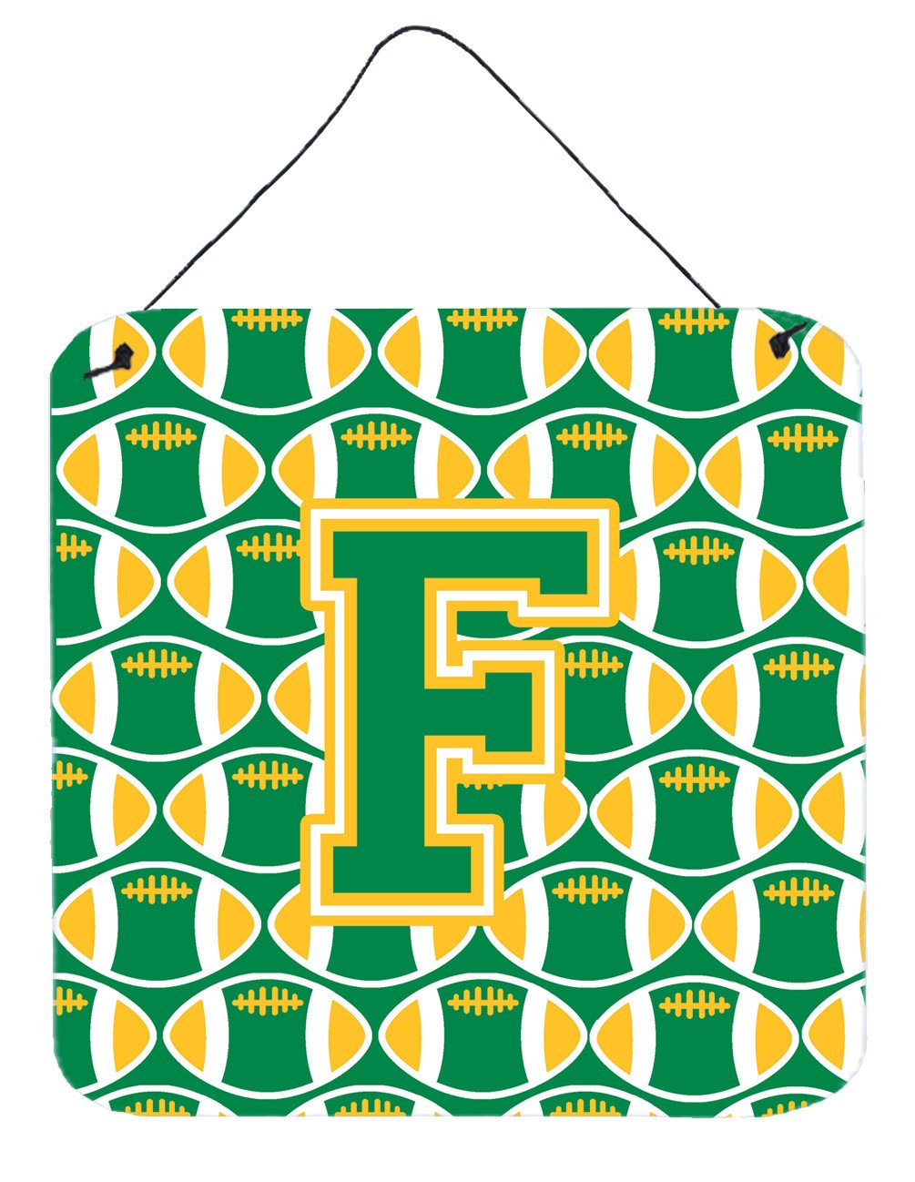 Letter F Football Green and Gold Wall or Door Hanging Prints CJ1069-FDS66 by Caroline&#39;s Treasures