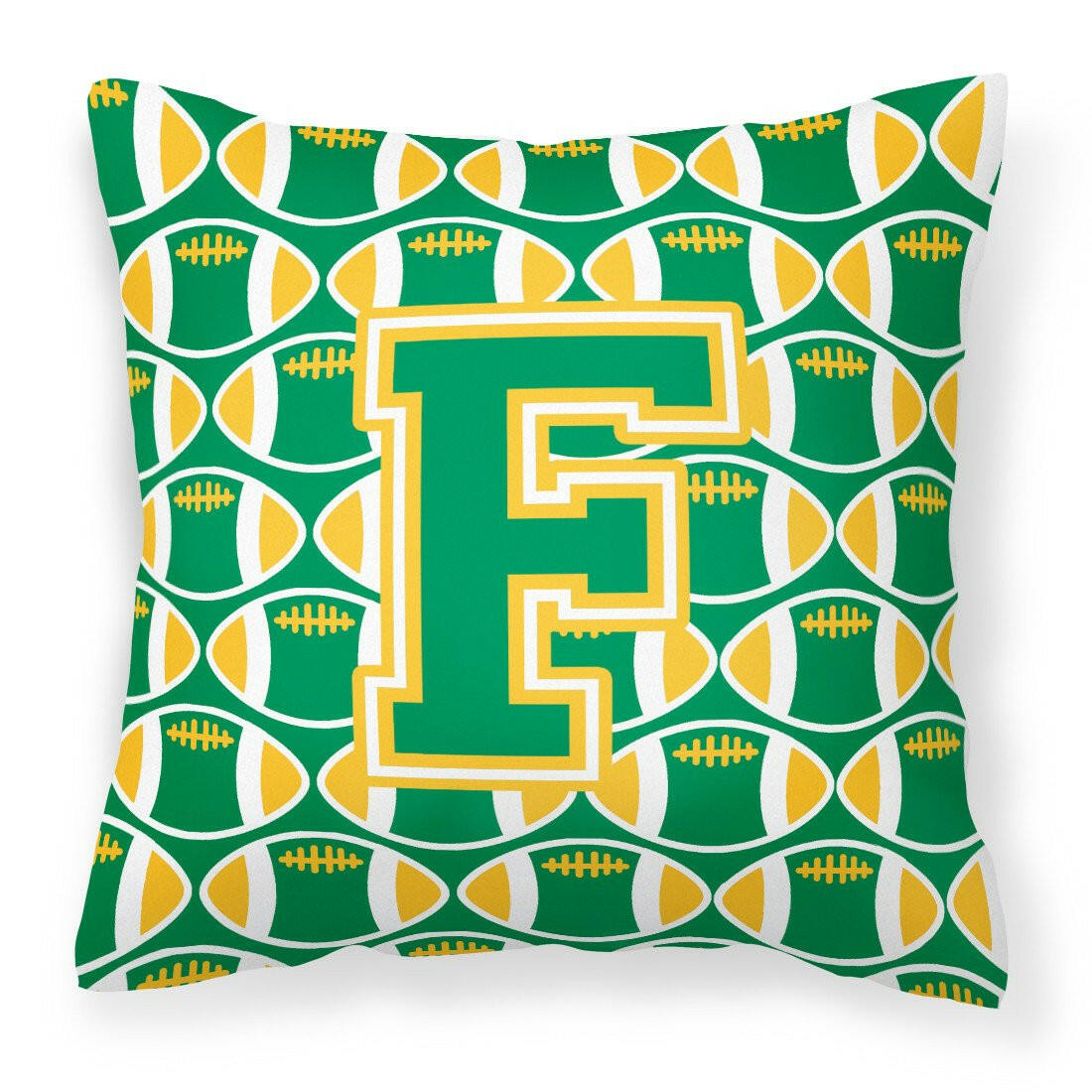 Letter F Football Green and Gold Fabric Decorative Pillow CJ1069-FPW1414 by Caroline&#39;s Treasures