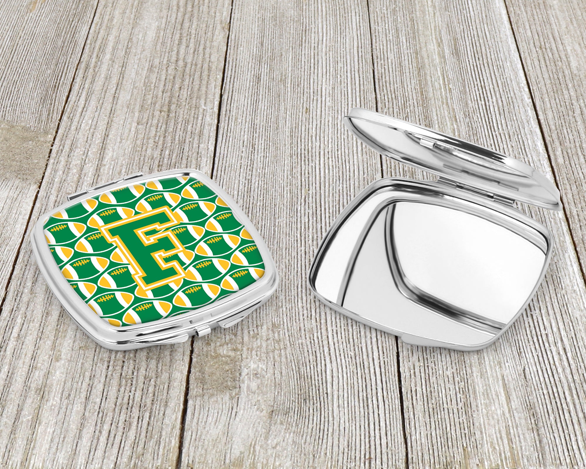 Letter F Football Green and Gold Compact Mirror CJ1069-FSCM  the-store.com.