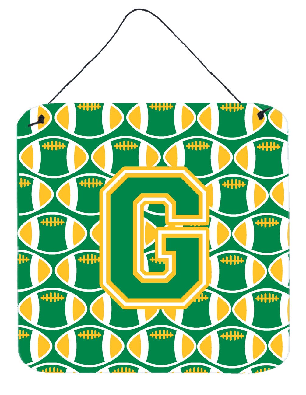 Letter G Football Green and Gold Wall or Door Hanging Prints CJ1069-GDS66 by Caroline&#39;s Treasures